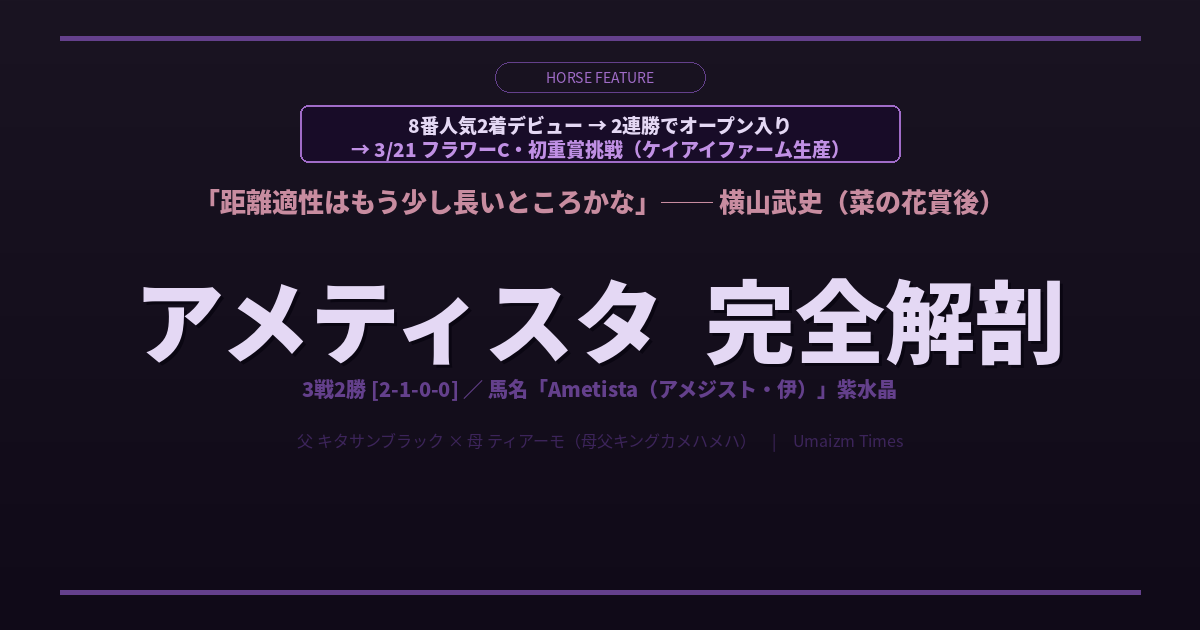 アメティスタ完全解剖｜8番人気2着→2連勝、フラワーCで重賞初挑戦
